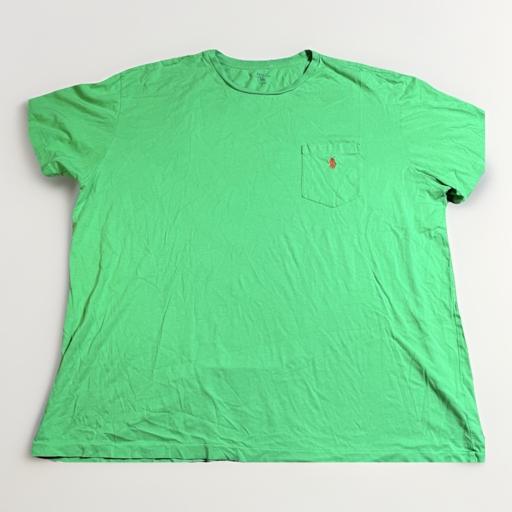 Polo‎ Ralph Lauren XXL Shirt Mens Green Pocket Tee Red Pony Logo Cotton 2XL